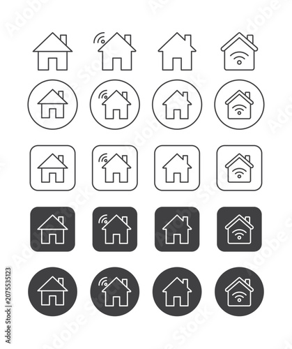 Smart Home App Icons Collection with Outline and Filled House Symbols for Mobile UI and Home Automation