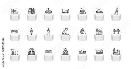 Bild auf Leinwand outline monuments icons set - denmark, pula arena, id kah mosque, blue mosque