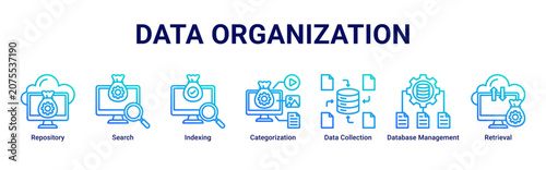 Foto Data Organization web banner icon vector illustration with icons of Repository,