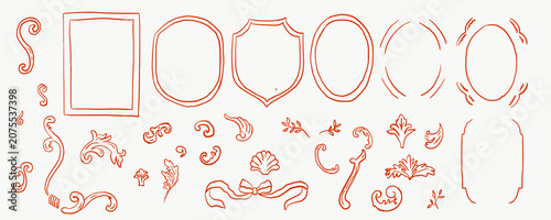Hand Drawn Crest Frame Elements Vector Set With Ornaments