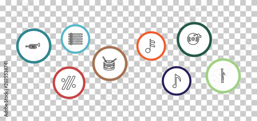 Obraz na plátně outline music and media icons set - dotted barline, music record, trombone, simile