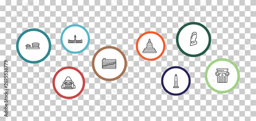 Tableau sur toile outline monuments icons set - retiro park, moia statues, museum, shrine of remembrance