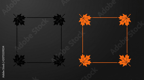 Minimalist maple leaf square frame borders in black and orange.
