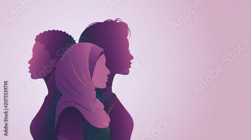 Silhouetted Women in Unity with Ethereal Pink Gradient Background