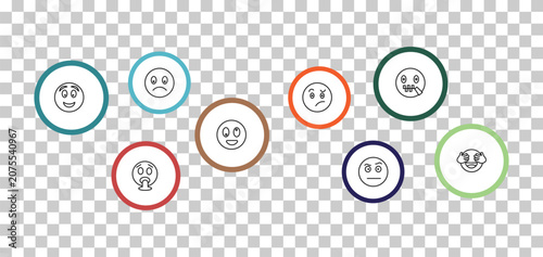 Foto outline emoji icons set - slightly frowning emoji, secret emoji, excited vomit e