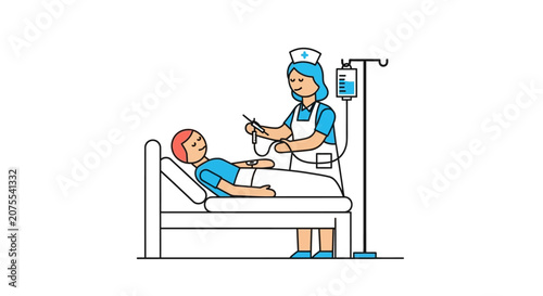 Nurse Administering IV Drip to Patient in Hospital Bed