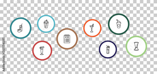 Bild auf Leinwand outline drinks icons set - coffee bean, frappuccino, tomato juice, sex on the beach