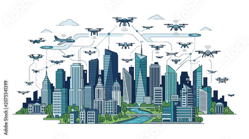 Smart City Drones Delivery Network & Futuristic Urban Technology