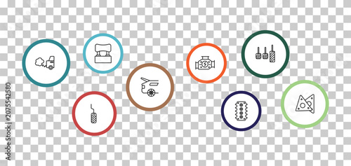 outline car parts icons set - car headrest, car accelerator, exhaust, pedal. editable vector for web and mobile ui