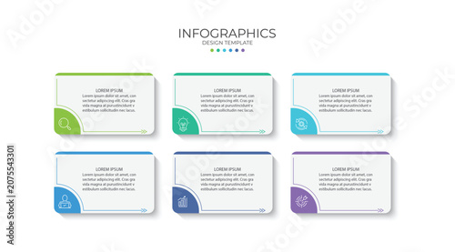 Business infographic template. 6 Step timeline journey. Process diagram, 6 options, Infographic elements vector illustration.