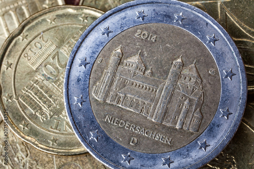 Fotografie 2 Euro coin with St. Michaels Church in Hildesheim, Germany