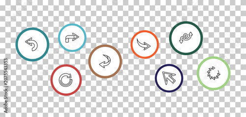 Foto outline arrows icons set - right arrow curved, double arrow, backward arrow, refresh