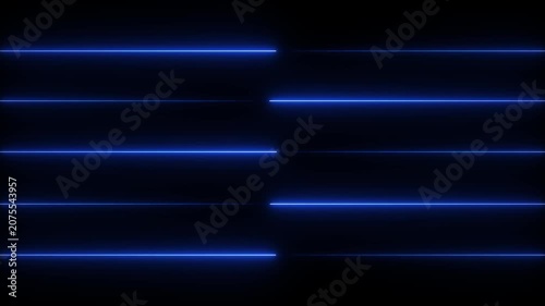 Horizontal Rainbow Neon Tube Lights on Black Background with Vibrant Glowing Color Spectrum for Futuristic Motion Graphics Overlay