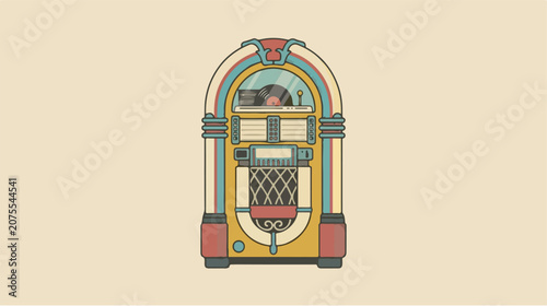 Retro styled jukebox illustration with a vintage music aesthetic.