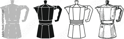 Tablou pe pânză Collection of classic Italian moka pot coffee makers in various artistic styles
