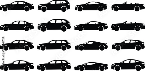Foto Black car silhouette collection featuring sedan SUV coupe convertible and sports