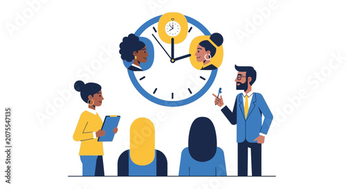 Business Time Management and Team Productivity Vector Illustration - Project Scheduling and Workplace Efficiency Concept
