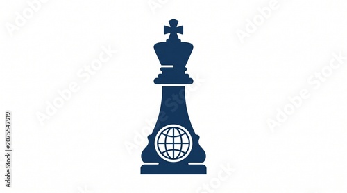 Dark blue chess piece with a globe on a white background