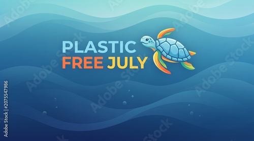 Plastic free july campaign poster with a sea turtle