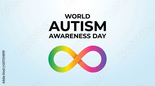 World autism awareness day rainbow infinity symbol on light blue background