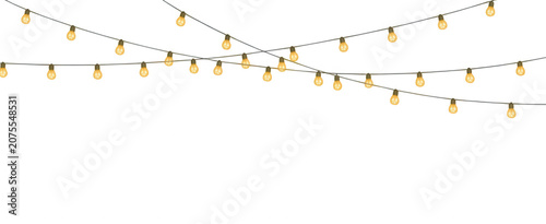 String of glowing festive lights isolated on transparent background