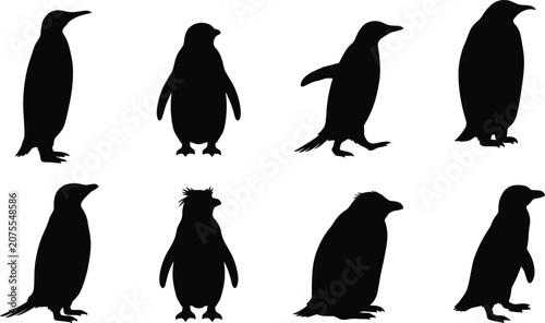 Canvastavla Penguin Silhouette Collection with Standing Walking and Resting Antarctic Bird V
