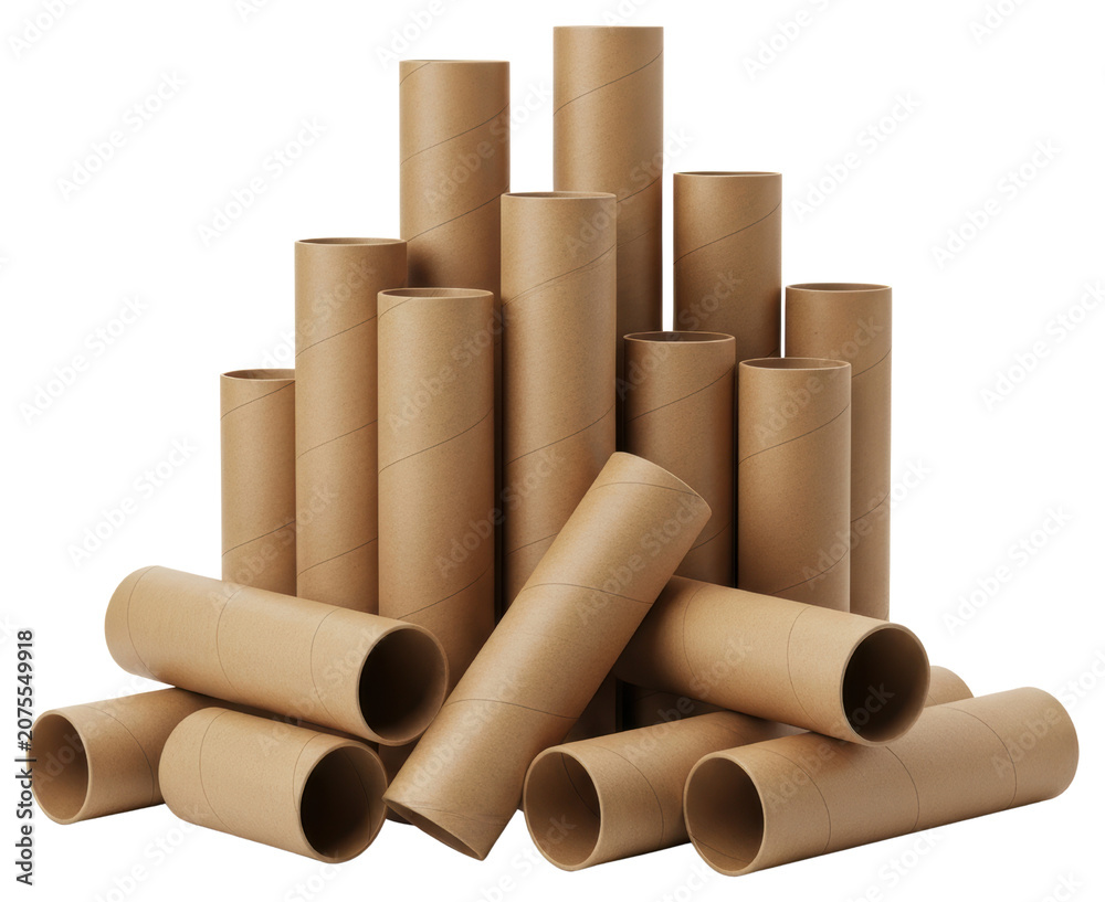 Fototapeta premium Brown cardboard tubes and paper cores collection on a transparent background