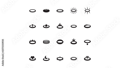 Graphic collection of various angel halos for character design or digital illustration set.
