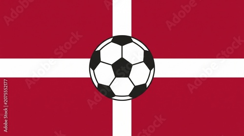 Soccer Ball on Denmark Flag Background, Denmark Football Goal Concept Vector Illustration, Scandinavian Sport Championship Media Graphic Element