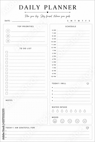 Minimalist daily planner page template