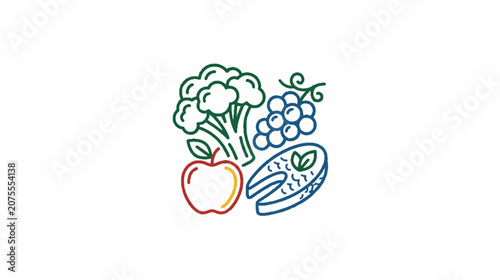 Grapes and Broccoli in Blue Halftone Dot Graphic Design