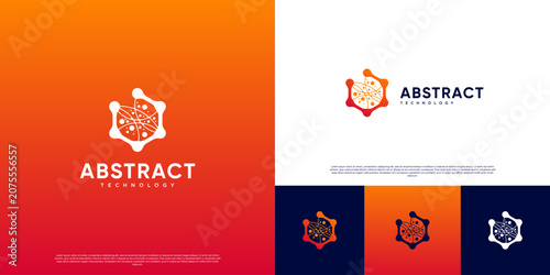 Smart technology logo with abstract concept, circular shape, electrical network symbol, graphic design template.
