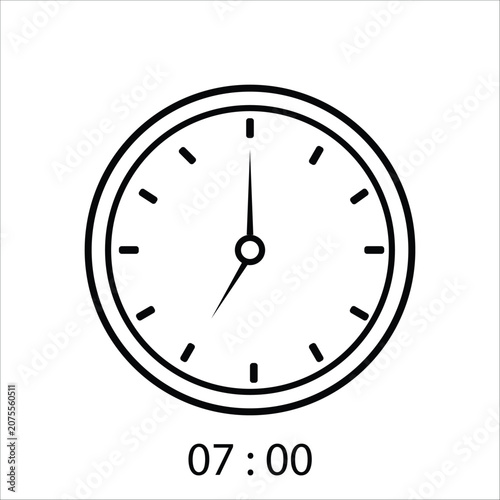 Minimalist Clock Icon Showing Seven O'Clock with 07:00 Text