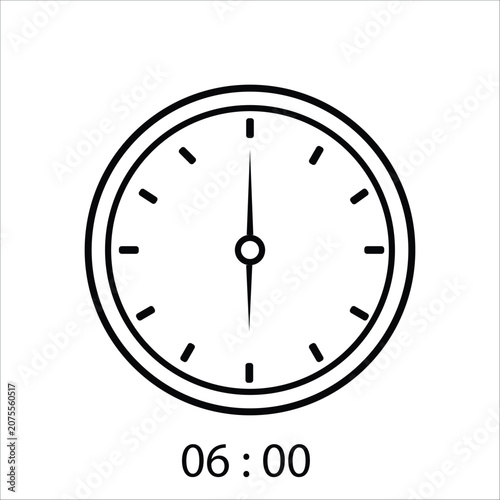 Minimalist Clock Icon Showing Six O'Clock with 06:00 Text