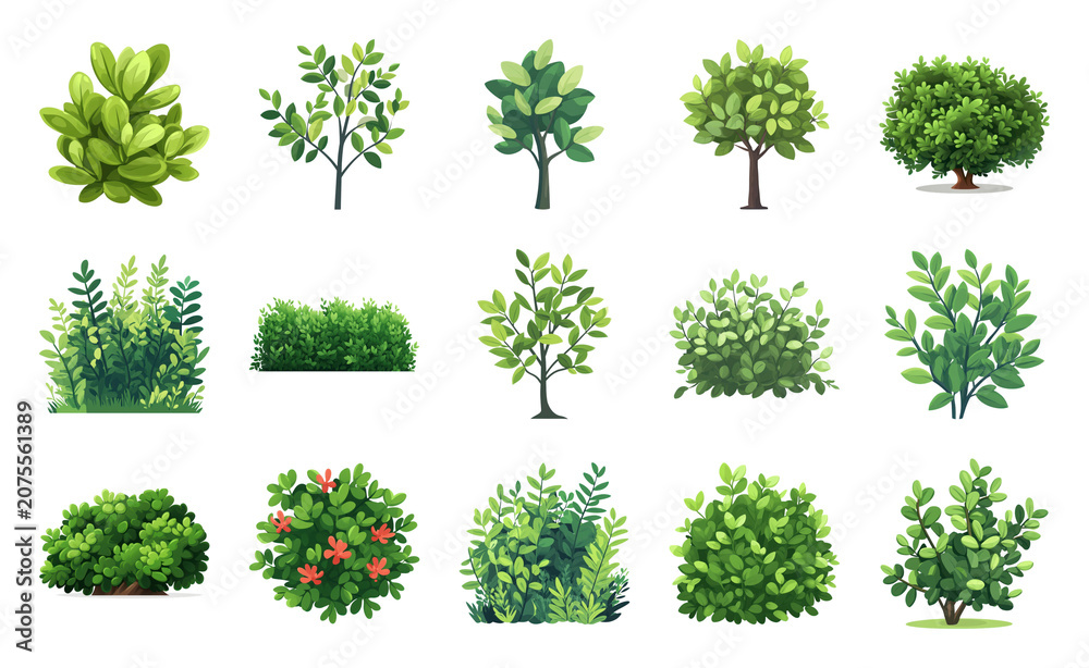 Fototapeta premium PNG Lush green bushes and trees on transparent background