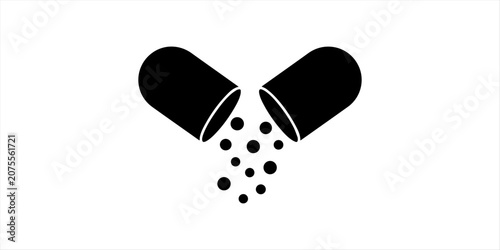 Tableau sur toile Open Capsule with Medicine Granules Black Silhouette Vector Icon
Pharmaceutical