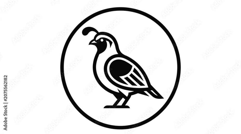 Fototapeta premium Minimalist quail badge vector logo with modern linear nature gamebird emblem