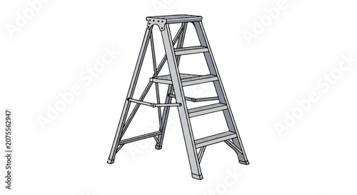 Vintage folding step ladder illustration in simple black and white line art.