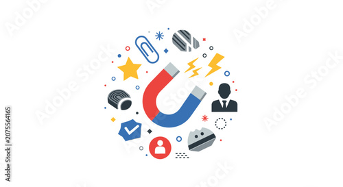 Lead Generation and Customer Attraction Vector Illustration with Horseshoe Magnet