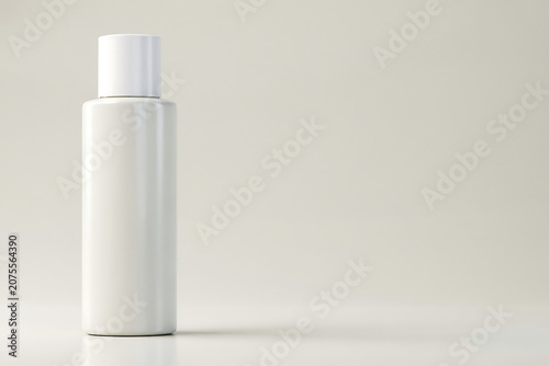 White Blank Cosmetic Bottle Mockup Minimalist Beige Background Beauty Product Packaging Design Template Copy Space Clean