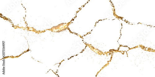 Foto Abstract gold kintsugi cracks on white background luxurious shiny metallic marble texture pattern elegant vector illustration