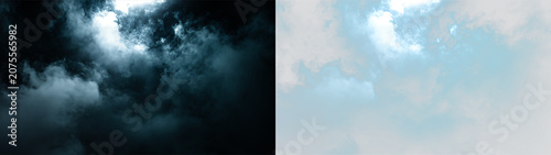 Fényképezés Clouds appear in a bright blue sky with patches of light showing through during
