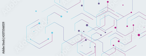 Tableau sur toile Colorful geometric pattern with hexagons and dots on light background for techno