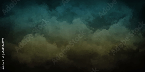 Cuadro en lienzo Ethereal clouds drift in a celestial expanse, their wispy forms blending with a gradient of deep teal and golden hues, creating an atmosphere of mystery and wonder