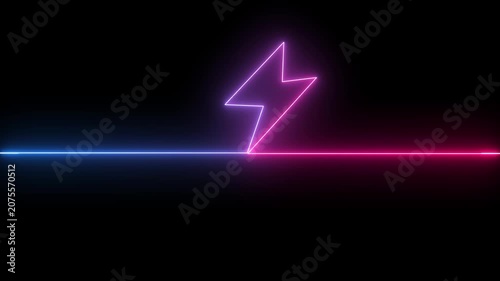 Abstract  neon glowing battery charging icon animation on black background.Glowing neon lightning bolt icon, Futuristic Neon Icon Animation in 4K...