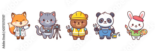 Cute Bear Construction Worker Vector Illustration Kawaii Builder Mascot Wearing Safety Helmet for Kids Learning