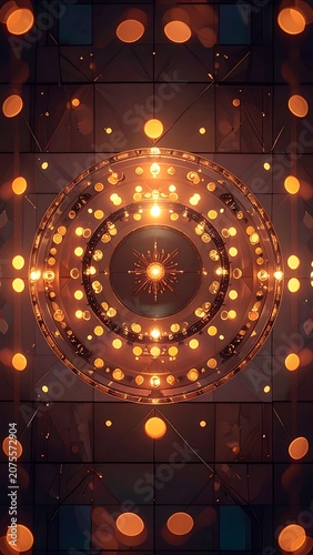 Glowing circular light installation artwork.