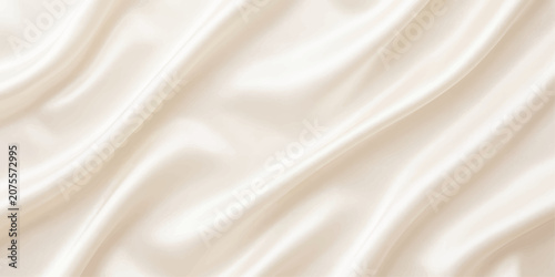 White silk and satin fabric texture with soft waves, smooth rippled textile backdrop, elegant luxury drapery with shiny surface and subtle gold elegance