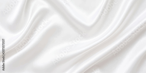 Elegant White Silk and Satin Fabric Texture with Flowing Shiny Waves Luxury Textile Background for Wedding Fashion Drapery and Soft Cream Backdrop