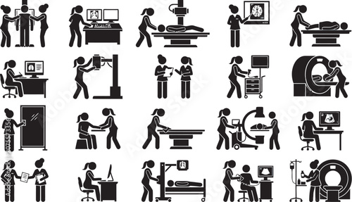 Medical Icons Set Black Silhouette Illustrations On White Background